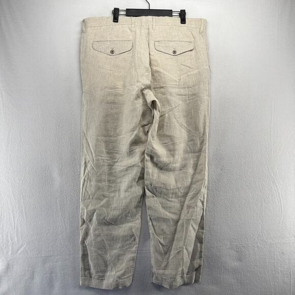 J Crew Linen Pants Men's 36 FITS 38x32 Beige Trousers Baird Mcnutt Lightweight - Picture 7 of 11